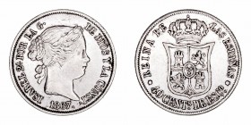 Monarquía Española
Isabel II
40 Céntimos de Escudo. AR. Madrid. 1867. 5.10g. Cal.502. MBC-.