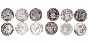 La Peseta
Lotes de Conjunto
Peseta. AR. Lote de 6 monedas. 1869, 1870, 1876, 1882, 1883 y 1885. Estrellas no visibles. (BC- a RC).