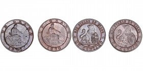 La Peseta
Gobierno Provisional
Céntimo. AE. Barcelona OM. 1870. Lote de 2 monedas. Cal.3. Conserva restos de brillo original. EBC+ a EBC-.