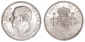La Peseta
Alfonso XII
5 Pesetas. AR. 1885 *18-85 MSM. 25.00g. Cal.60. MBC-/MBC.