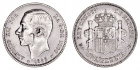 La Peseta
Alfonso XII
Peseta. AR. 1885 *8-6 MSM. 5.03g. Cal.25. Escasa así. MBC.