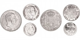 La Peseta
Alfonso XII
Serie de 3 valores. AR. Manila. 10, 20 y 50 Centavos de peso 1885. MBC a MBC-.