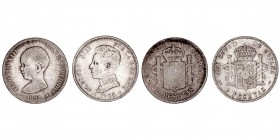 La Peseta
Alfonso XIII
2 Pesetas. AR. Lote de 2 monedas. 1892 y 1905. BC+ a BC-.