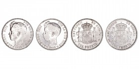 La Peseta
Alfonso XIII
Peseta. AR. Lote de 2 monedas. 1901 y 1902 SMV. Estrellas visibles aunque algo difusas. MBC a MBC-.