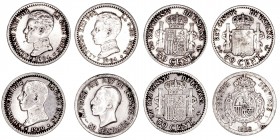 La Peseta
Alfonso XIII
50 Céntimos. AR. Lote de 4 monedas. 1904 *0-4, 1904 *1-0, 1910 y 1926. Estrellas visibles. MBC+ a BC+.