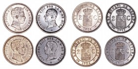 La Peseta
Alfonso XIII
2 Céntimos. AE. Lote de 4 monedas. 1904, 1905, 1911 y 1912. Estrellas visibles. EBC a MBC.