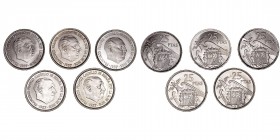 La Peseta
Estado Español
25 Pesetas. Cuproníquel. Lote de 5 monedas. 1957 *65, *66, *69, *70 y *72 (procede de cartera). (PROOF a SC-).