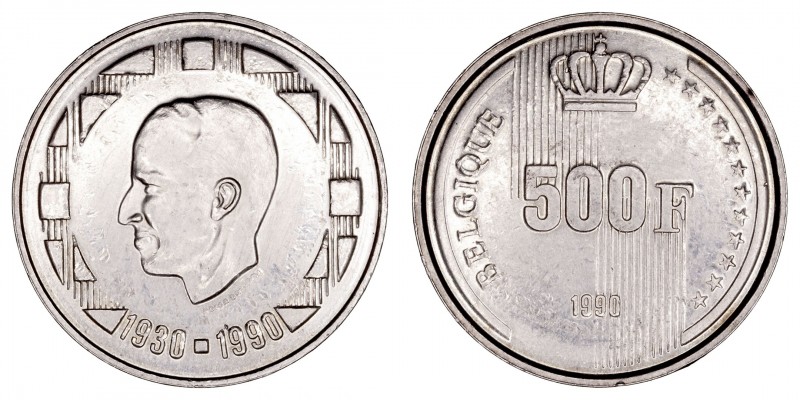 Monedas Extranjeras
Bélgica
500 Francos. AR. 1990. 60 Aniversario de Balduino....