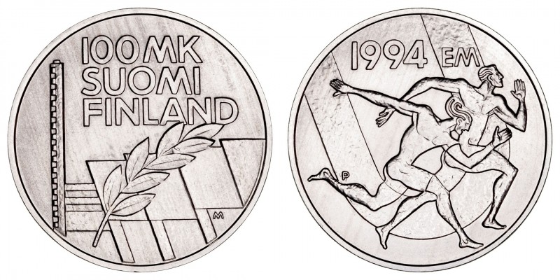 Monedas Extranjeras
Finlandia
100 Markkaa. AR. 1994. Campeonato de Europa de A...