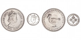 Monedas Extranjeras
Mauricio
Lote de 2 monedas. AR/CuNi. 1/4 Rupia 1946 (rayitas) y 10 Rupias 1971. KM.18a y 38. (EBC a BC).