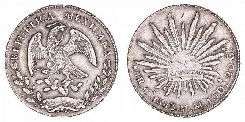 Monedas Extranjeras
Méjico
8 Reales. AR. Chihuahua MM. 1883. 26.78g. KM.377.2....