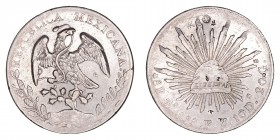 Monedas Extranjeras
Méjico
8 Reales. AR. Zacatecas FZ. 1888. Resellos orientales. 26.92g. KM.377.13. MBC-.