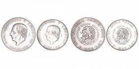 Monedas Extranjeras
Méjico
Hidalgo, Independencia y Libertad. Serie 2 valores. AR. 1955. 5 y 10 Pesos. KM.469 y 474. MBC+ a MBC.