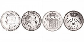 Monedas Extranjeras
Mónaco
Lote de 2 monedas. AR/CuNi. 5 Francos 1960 y 1982. KM.141 y 150. EBC+ a EBC.
