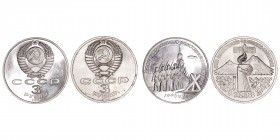 Monedas Extranjeras
Rusia
3 Rublos. Cuproníquel. URSS. Lote de 2 monedas. 1989 Armenian Earthquake Relief y 1991 50th Anniversary of Defense of Mosc...