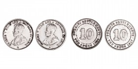 Monedas Extranjeras
Straits Settlements Jorge V
10 Cents. AR. Lote de 2 monedas. 1917 y 1919. KM.29/a. MBC a MBC-.