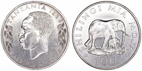 Monedas Extranjeras
Tanzania
100 Shilingi. AR. 1986. 19.26g. KM.18a. EBC-.
