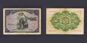 Billetes
Banco de España
50 Pesetas. 24 septiembre 1906. Sin serie. ED.315. (BC).