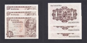 Billetes
Estado Español, Banco de España
1 Peseta. 19 junio 1948. Lote de 3 billetes. Serie E, D y F. ED.457a. SC- a EBC+.