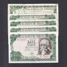 Billetes
Estado Español, Banco de España
1000 Pesetas. Lote de 5 billetes. 1965 y 1971 (4). (MBC a BC).