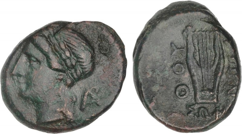 GREEK COINS
AE 16. 280-260 a.C. THOURIOI. LUCANIA. Anv.: Cabeza laureada de Apo...