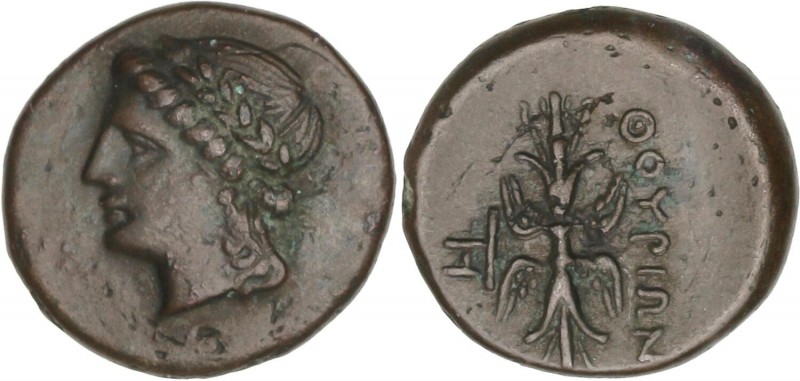 GREEK COINS
AE 17. 280 a.C. THOURIOI. LUCANIA. Anv.: Cabeza laureada de Apolo a...