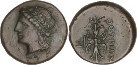 GREEK COINS
AE 17. 280 a.C. THOURIOI. LUCANIA. Anv.: Cabeza laureada de Apolo a izquierda, detrás monograma. Rev.: Rayo alado, monograma debajo. 3,25...