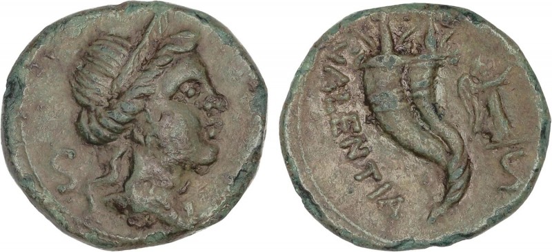 GREEK COINS
Semis. 193-150 a.C. BRUTTIUM. Vibo Valentia (Hipponion). Anv.: Cabe...