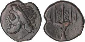 GREEK COINS
AE 22. 275-215 a.C. HIERON II. SIRACUSA. SICILIA. Anv.: Cabeza de Poseidón a izquierda. Rev.: Tridente entre dos delfines. 8,76 grs. AE. ...