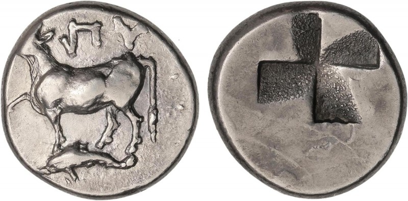 GREEK COINS
Dracma. 416-357 a.C. BYZANTION. Anv.: Vaca y delfín a izquierda, en...