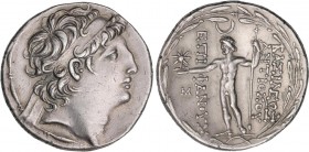 GREEK COINS
Tetradracma. 121-96 a.C. ANTÍOCO VIII. REINO SELÉUCIDA. Anv.: Cabeza diademada a derecha. Rev.: Zeus en pie a izquierda con estrella y ce...