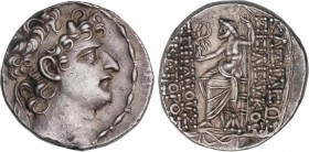 GREEK COINS
Tetradracma. 95-94 a.C. SELEUCO VI. REINO SELÉUCIDA. Anv.: Cabeza diademada a derecha. Rev.: Zeus entronizado a izquierda sosteniendo Nik...