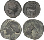 CELTIBERIAN COINS
Lote 2 monedas 1/2 y Calco. 220-215 a.C. CARTAGONOVA (CARTAGENA, Murcia). Anv.: Cabeza de Tanit a izquierda. Rev.: El Calco cabeza ...