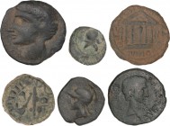 CELTIBERIAN COINS
Lote 6 monedas Semis (2), 1/4 y 1 Calco (3). CARTAGONOVA (CARTAGENA, Murcia). AE. Todos diferentes y clasificados. A EXAMINAR. MBC-...