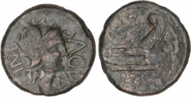 CELTIBERIAN COINS
As. 150-20 a.C. ARSE SAGUNTUM (SAGUNTO, Valencia). Anv.: Cabeza de Roma a derecha, alrededor SAGVN TINV. Rev.: Proa a derecha, enci...