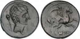 CELTIBERIAN COINS
As. 120-20 a.C. SAITI (XÁTIVA, Valencia). Anv.: Cabeza masculina con cetro detrás. Rev.: Jinete con palma a derecha y debajo bajo l...