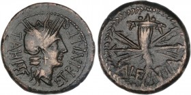 CELTIBERIAN COINS
As. 150-50 a.C. VALENTIA (VALENCIA). Anv.: T. AHI. T. F. L. TRINI., L. F. Q. Cabeza galeada de Roma a derecha. Rev.: Cornucopia sob...