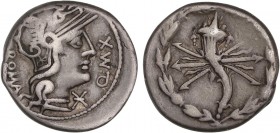 ROMAN COINS: ROMAN REPUBLIC
Republic
Denario. 127 a.C. FABIA-5. Q. Fabius Maximus Eburnus. Rev.: Cornucopia y haz de rayos, todo dentro de láurea. 3...