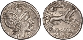 ROMAN COINS: ROMAN REPUBLIC
Republic
Denario. 109-108 a.C. FLAMINIA-1. Lucius Flaminius Cilo. Rev.: Victoria con corona, en biga a derecha, debajo L...