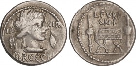 ROMAN COINS: ROMAN REPUBLIC
Republic
Denario. 63 a.C. FURIA-23a. L. Furius Cn. f. Brocchus. Anv.: Cabeza de Ceres coronada de espigas a derecha, del...