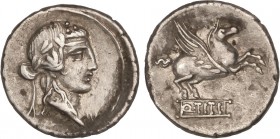 ROMAN COINS: ROMAN REPUBLIC
Republic
Denario. 90 a.C. TITIA-2. Q. Titius. Anv.: Cabeza de Baco joven a derecha. Rev.: Q. TITI. en tableta de la que ...