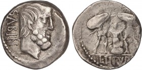 ROMAN COINS: ROMAN REPUBLIC
Republic
Denario. 89 a.C. TITURIA-4. L. Titurius L. f Sabinus. Anv.: Cabeza del rey Tatius a derecha, delante una palma,...