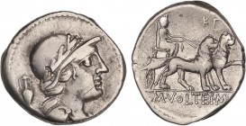 ROMAN COINS: ROMAN REPUBLIC
Republic
Denario. 78 a.C. VOLTEIA-4. M. Volteius M. F. Anv.: Busto con yelmo laureado de Attis o Córibas a derecha, detr...