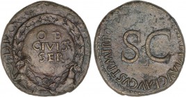 ROMAN COINS: ROMAN EMPIRE
Empire
Sestercio. Acuñada el 34-36 d.C. AUGUSTO. Anv.: DIVO AV(GVSTO S. P. Q. R.) OB. CIVES SER. Corona de roble sostenida...