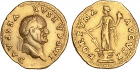 ROMAN COINS: ROMAN EMPIRE
Empire
Áureo. Acuñada el 74 d.C. VESPASIANO. Anv.: IMP. CAESAR VESP. AVG. Busto laureado a derecha. Rev.: FORTVNA AVGVST. ...