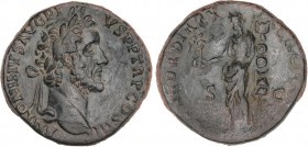 ROMAN COINS: ROMAN EMPIRE
Empire
Sestercio. Acuñada el 140-144 d.C. ANTONINO PÍO. Anv.: ANTONINVS AVG. PIVS P. P. TR. P. COS. III. Cabeza laureada a...