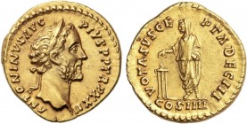 ROMAN COINS: ROMAN EMPIRE
Empire
Áureo. Acuñada el 145-161 d.C. ANTONINO PÍO. ROMA. Anv.: ANTONINVS AVG. PIVS P. P. TR. P. XXII. Busto del emperador...