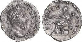ROMAN COINS: ROMAN EMPIRE
Empire
Denario. Acuñada el 169-170 d.C. MARCO AURELIO. Anv.: (M. ANT)ONINVS AVG. TR. P. XXIIII. Cabeza laureada a derecha....
