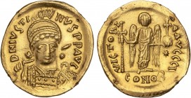 BYZANTINE COINS
Sólido. JUSTINO (518-527 d.C.). CONSTANTINOPLA. Anv.: D. N. IVSTINVS P. P. AVG. Busto con casco y coraza en tres cuartos, portando la...