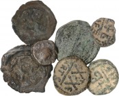 BYZANTINE COINS
Lote 7 monedas. AE. Destacan 12 Nummi de Justino, Pentanummus de Justiniano I, 20 Nummi de Foca y, Follis de Heraclio (Cartago). A EX...
